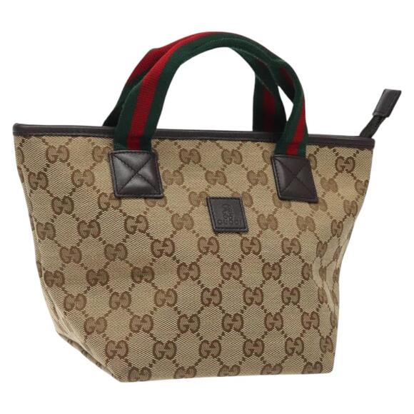 GUCCI GG Canvas Web Sherry Line Hand Bag Beige Silver - Picture 1 of 16